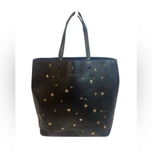 Tory Burch Black Leather Tote Bag with Gold Star Accents